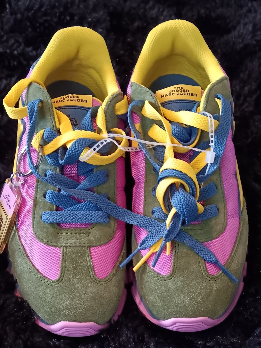 Marc Jacobs Olive Suede Sneakers with Pink & Blue Accents